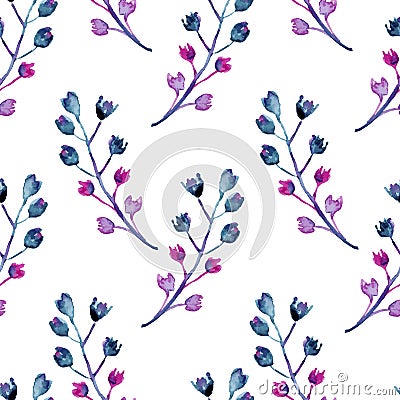 Seamless watercolor background consisting of decorative branches with small flowers Vector Illustration