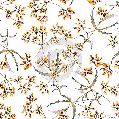 Seamless watercolor background consisting of dried flowers Vector Illustration