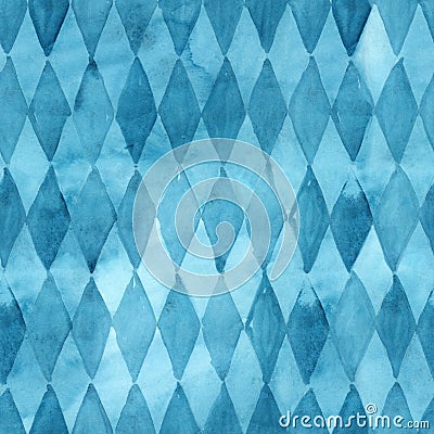 Seamless watercolor blue rhomb abstract pattern. Stock Photo