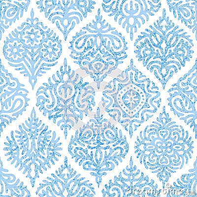Seamless watercolor blue-white pattern. Elegant ornament for textile. Vintage bohemian print. Vector illustration Vector Illustration