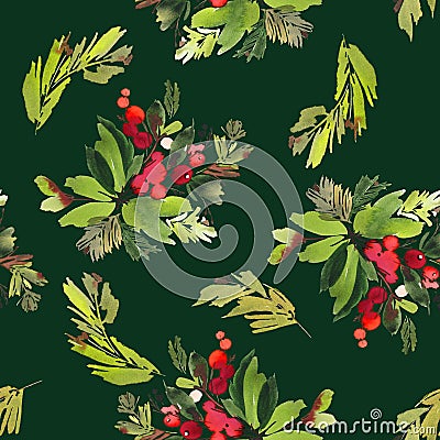 Seamless watercolor Christmas pattern Stock Photo