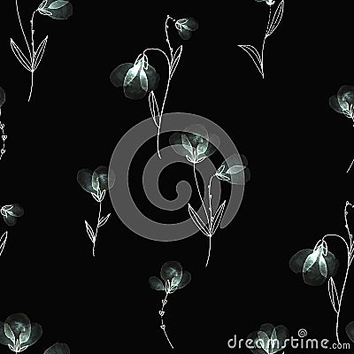 Seamless watercolor floral pattern on black background Stock Photo