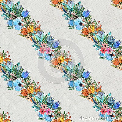 Seamless watercolor floral pattern Cartoon Illustration