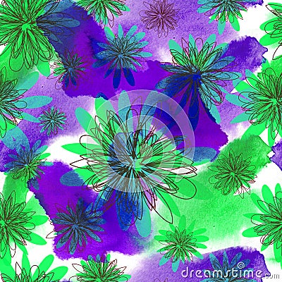 Seamless watercolor floral pattern Stock Photo