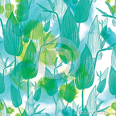 Seamless watercolor floral pattern Stock Photo
