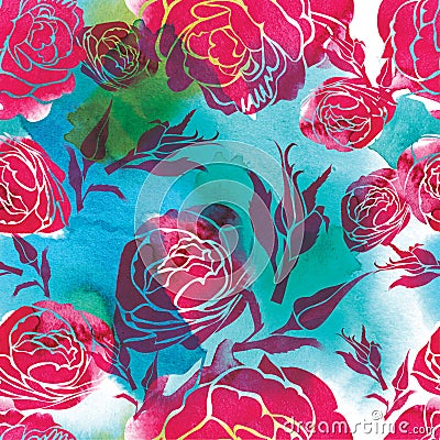 Seamless watercolor floral pattern Stock Photo