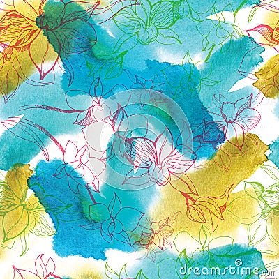 Seamless watercolor floral pattern Stock Photo