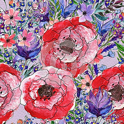 Seamless watercolor floral pattern Cartoon Illustration