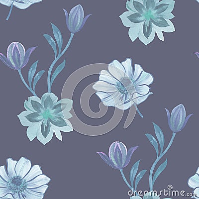 Seamless watercolor flowers pattern. Hand painted flowers on a white background. Flowers for design. Ornament flowers. Seamless bo Stock Photo