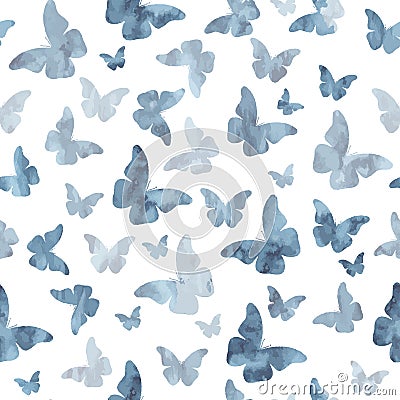 Seamless watercolor gray butterflies pattern Cartoon Illustration