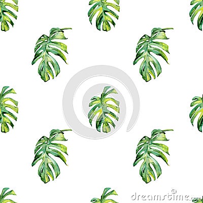 Seamless watercolor illustration of tropical leaves, dense jungle. Cartoon Illustration