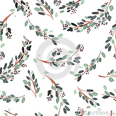 Seamless watercolor pattern with branches Vector Illustration