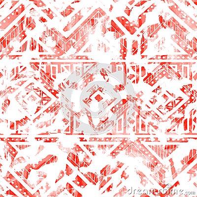 Seamless watercolor pattern. Ethnic and tribal motifs. Color living coral and white. Vector illustration Vector Illustration