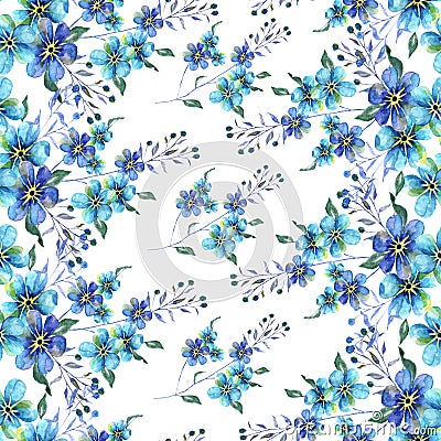 Seamless Watercolor pattern with flowers forget-me-nots on a white background Stock Photo