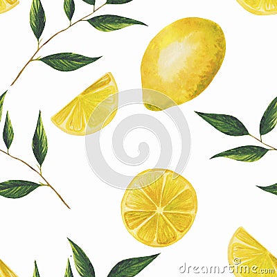 Seamless watercolor pattern with lemons Stock Photo