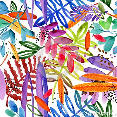 Seamless watercolor pattern of paradise garden plant. Stock Photo