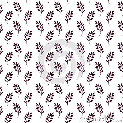 Seamless watercolor pattern with purple tree branches and leaves on a white background. Hand drawn fashion print Stock Photo