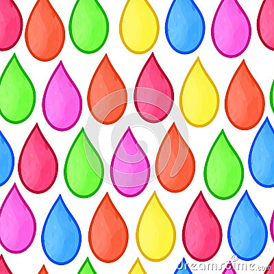 Seamless watercolor pattern rainbow drop background. Cartoon art drop texture. Vector illustration design element Vector Illustration