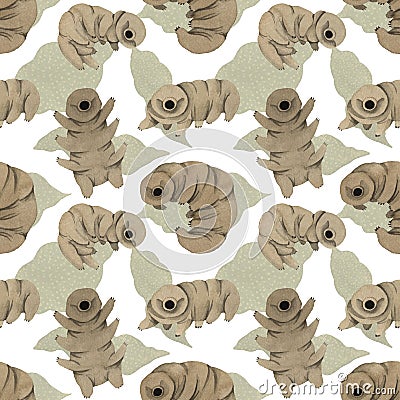 Seamless watercolor pattern tardigrades, cute water bear Stock Photo