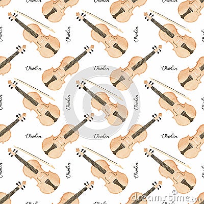 Seamless watercolor pattern with violin on the Vector Illustration