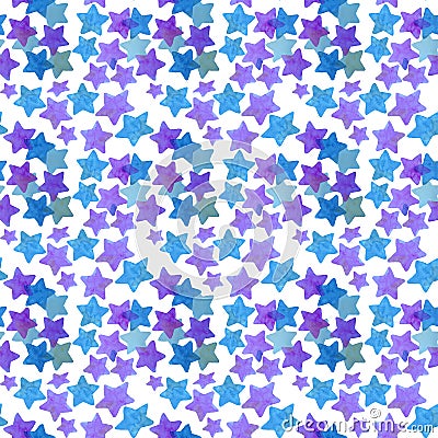 Seamless watercolor star pattern, in pink and blue tones Stock Photo