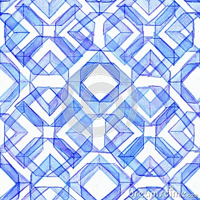 Seamless watercolor texture, based on blue hand drawn imperfect lines Stock Photo