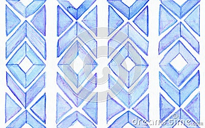 Seamless watercolor texture, based on blue hand drawn imperfect shapes in a geometric repeating design. Beautiful pattern, good Stock Photo