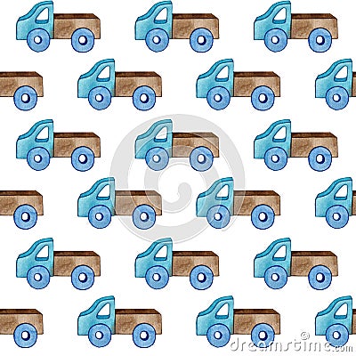 Seamless watercolor truck pattern for a boy. Stock Photo