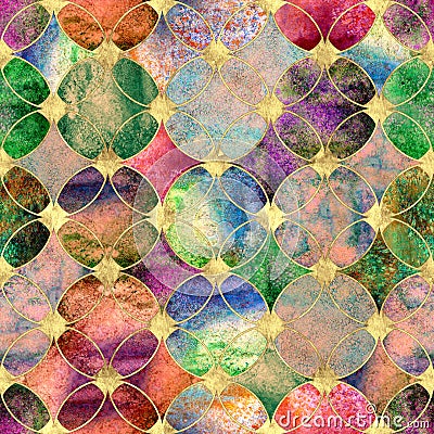 Seamless watercolour bright colorful gold glitter abstract texture Stock Photo