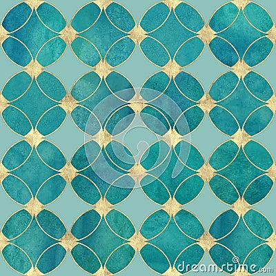 Seamless watercolour teal turquoise gold glitter abstract texture Stock Photo