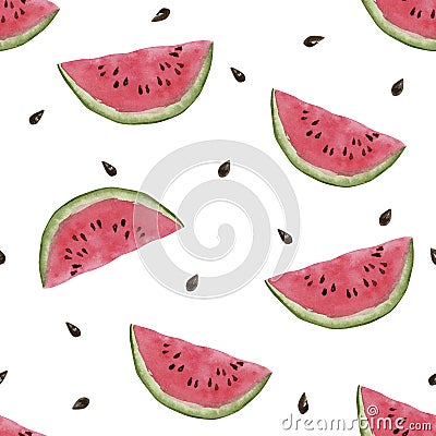 Seamless watermelons pattern. background with watercolor watermelon slices Stock Photo