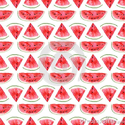 Seamless watermelons pattern. Watercolor background with slice of watermelon berries for textile and summer decor, wallpaper Stock Photo