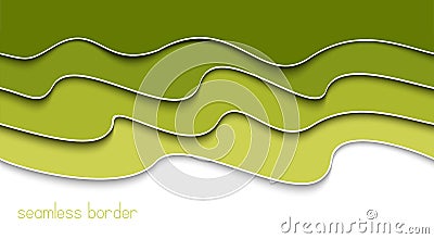 Seamless wave border for decoration design. Abstract paper cut green wave. Trendy modern design. Horizontal nature backdrop. Vector Illustration