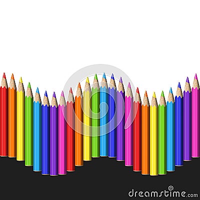 Seamless Wave Line of Colorful Realistic Pencils. Vector Illustration