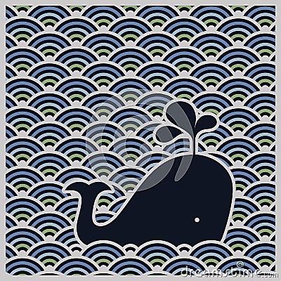 Seamless wavy pattern with blue whale - vector Vector Illustration