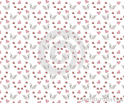 Seamless wedding pattern with swans and hearts Vector Illustration