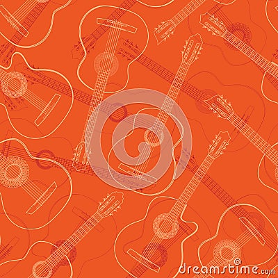 Seamless western, jazz, flamenco, acoustic guitar. Vector Illustration