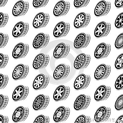 Seamless black wheel outline background Vector Illustration