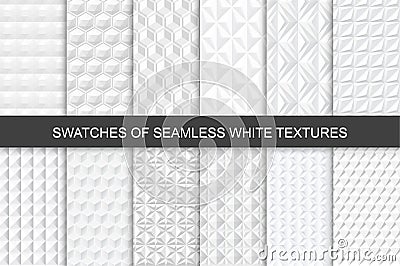 Seamless white 3d decorative textures - swatches. Vector Illustration