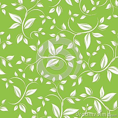 Seamless white floral pattern on green. Vector ill Vector Illustration