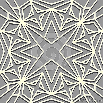 Seamless White oriental symmetry pattern with four-pointed stars. Islamic background. Arabic line art texture Vector Illustration