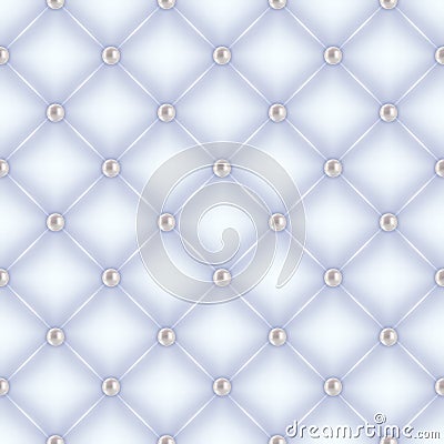 Seamless white quilted background with pearl pins. Vector Illustration