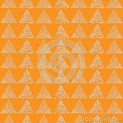 Seamless white triangle hand drawn a pattern on orange background. Geometric abstract texture. Vector illustration Vector Illustration