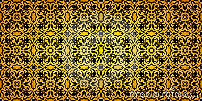 Seamless wide gradient pattern black and gold vintage floral Stock Photo