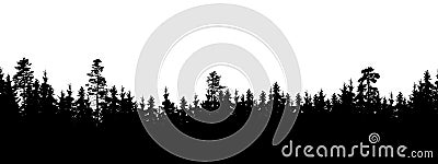 Seamless, wide silhouette of tree and forest peaks - isolated on Vector Illustration