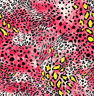 Seamless wild skin pattern. Mix of Tiger skin, jaguar skin. leopard print on light pink background. Stock Photo