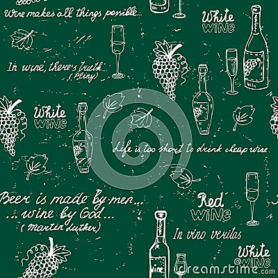 Seamless wine pattern chalkboard Vector Illustration