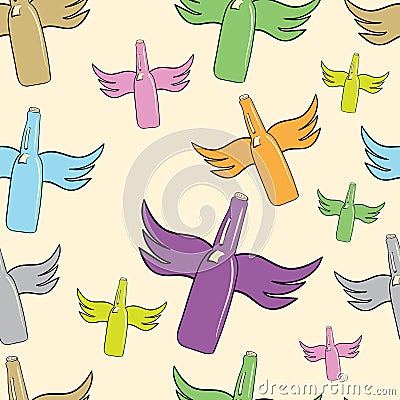 Seamless winged bottles Vector Illustration