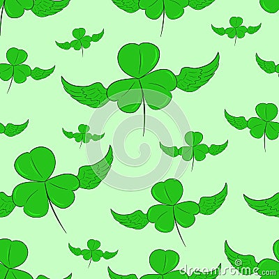 Seamless winged shamrocks Vector Illustration