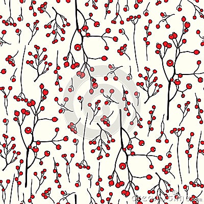 Seamless winter berries background pattern Vector Illustration